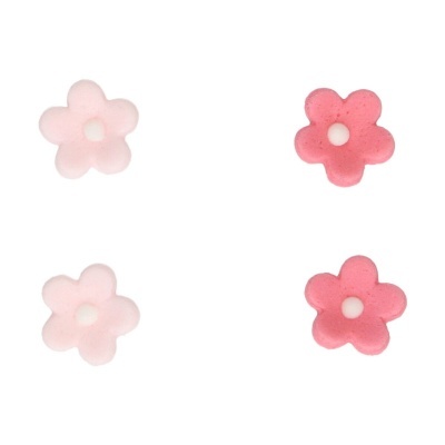 Quatro flores decorativas rosa claro e rosa escuro sobre fundo branco
