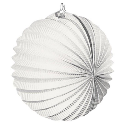 Abajur de papel branco esférico com pregas concêntricas