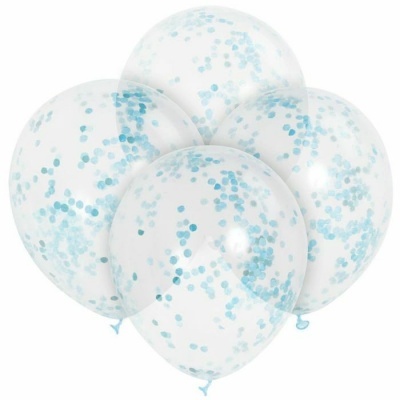 Balões transparentes com confettis azuis