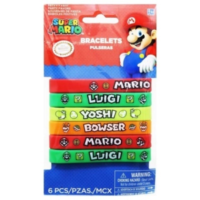 Conjunto de pulseiras Super Mario coloridas em embalagem de cartão