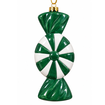 Ornamento Natal embalagem doce verde e branco brilhante com gancho dourado