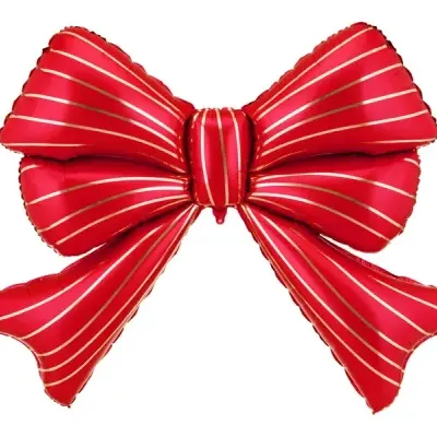 Laço decorativo vermelho com linhas douradas sobre fundo branco