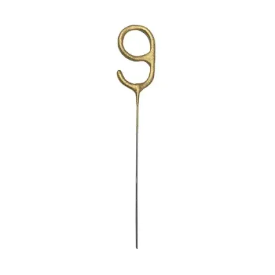 Topper dourado com número 9 em haste prateada