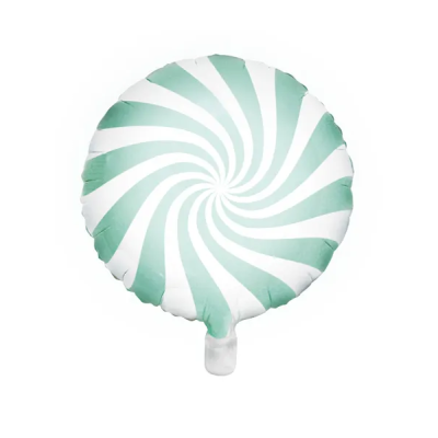 Balão redondo branco e verde claro com padrão espiral