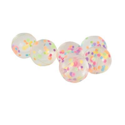 Seis bolas transparentes com pontos coloridos neon