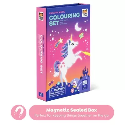 Caixa do conjunto de colorir Unicorn Magic com imagem de unicórnio e fundo colorido