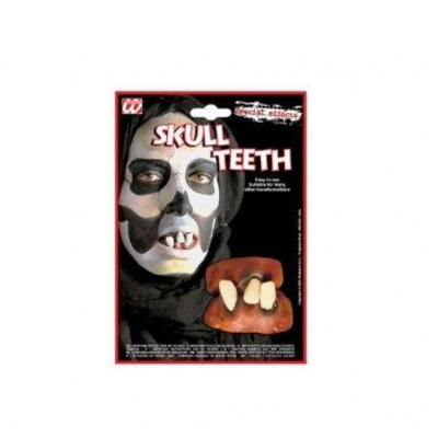 Máscara de caveira com dentes falsos em embalagem