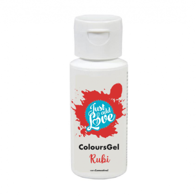Frasco branco com gel vermelho 'Just add Love ColoursGel Rubi'