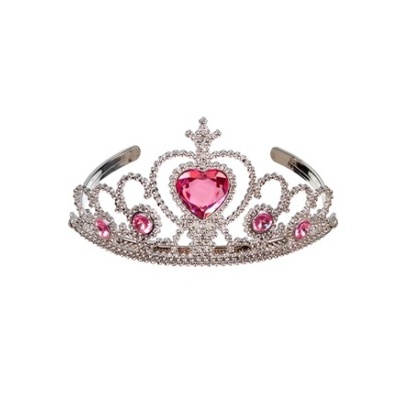 Tiara prateada com pedras cor de rosa e design de coração no centro