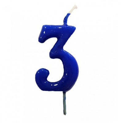 Vela azul em forma do número 3