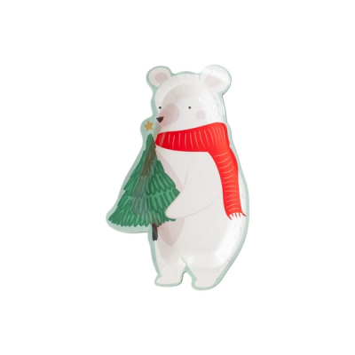 Almofada decorativa urso branco com cachecol vermelho e árvore de Natal verde