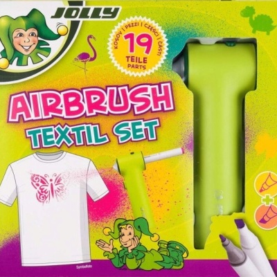 Conjunto Jolly Airbrush Textil Set com pistola verde, canetas e padrão para t-shirt