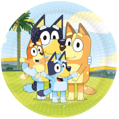 Imagem de quatro cães de desenho animado coloridos com fundo de campo e céu