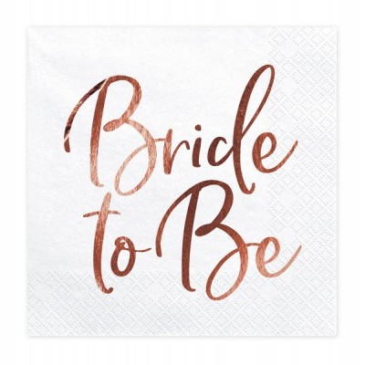 Guardanapo branco com texto dourado 'Bride to Be'