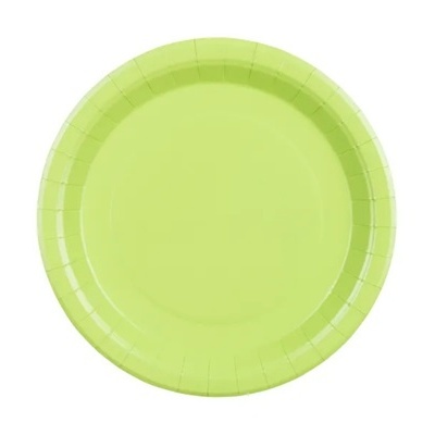 Prato descartável verde claro de papel com bordas vincadas