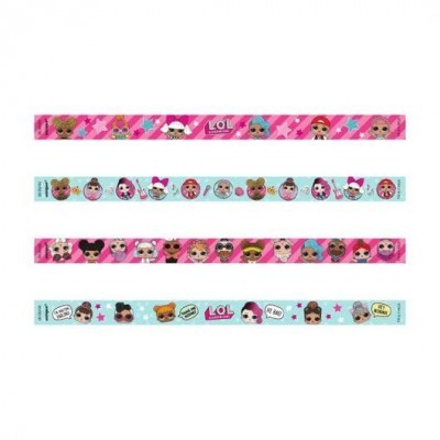 Quatro réguas L.O.L. Surprise! rosa e azul claro com bonecas animadas e texto L.O.L. SURPRISE!