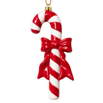 Enfeite de bengala doce vermelho e branco com laço vermelho