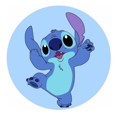 Personagem Stitch azul da Disney em fundo azul claro