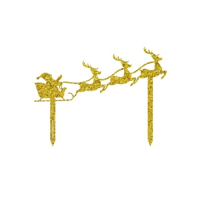 Enfeite dourado de trenó com Pai Natal e renas para espetar