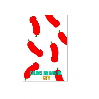 Cartaz branco com pimentos vermelhos e texto CALDAS DA RAINHA CITY