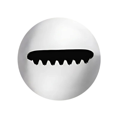 esfera branca com recorte preto em forma de dentes triangulares