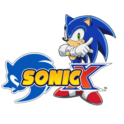 Logótipo do Sonic X com personagem Sonic azul