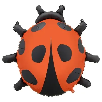 Balão metálico em forma de joaninha laranja e preta