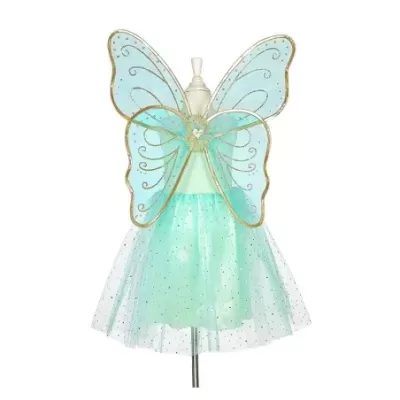 Vestido de fantasia azul com asas de borboleta para criança