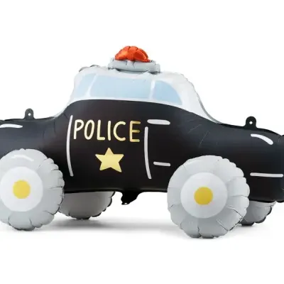 Balão em formato de carro de polícia preto com luz de sirene.