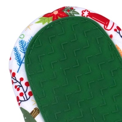 Luvas de forno com padrão natalício colorido e silicone antiderrapante verde