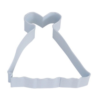 Cortador de bolachas prateado em forma de vestido