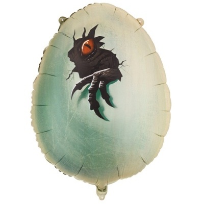 Balão em forma de ovo com desenho de um olho e garras de dragão