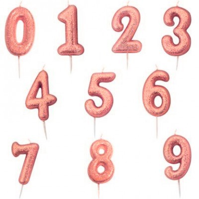 Velas de aniversário em forma de números rosas com glitter