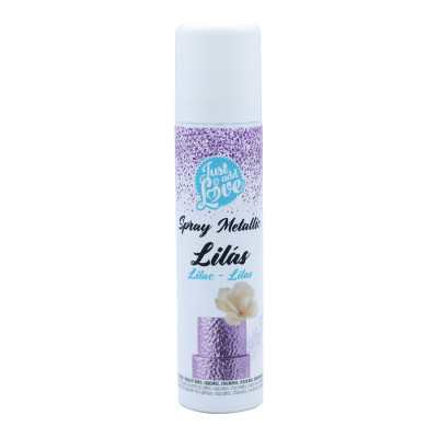 Spray metálico lilás Just for Love em embalagem cilíndrica branca e lilás
