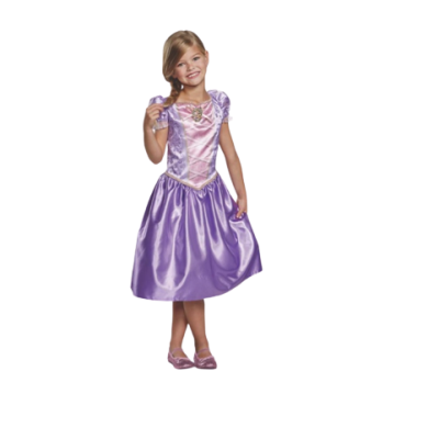 Vestido de princesa rosa e lilás para criança com saia brilhante e mangas bufantes