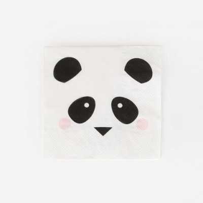 Guardanapo branco com rosto de panda desenhado