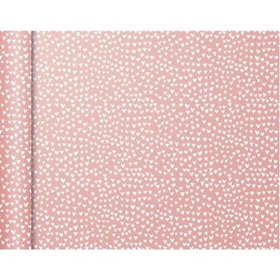Papel de embrulho cor-de-rosa com corações brancos dispersos