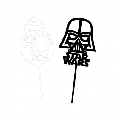 Topper de bolo preto com Darth Vader e branco com BB-8 Star Wars