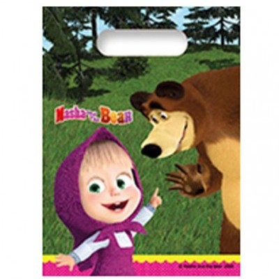 Saco plástico Masha and the Bear com imagem colorida e alça recortada