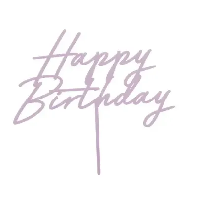 Topo de bolo rosa com texto Happy Birthday