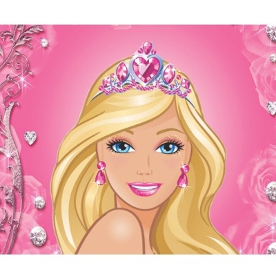 Ilustração de mulher loira com tiara cor-de-rosa e fundo rosa brilhante