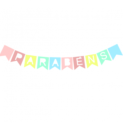 Bandeirola colorida com a palavra PARABÉNS