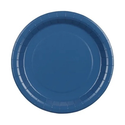 Prato descartável azul redondo em papel