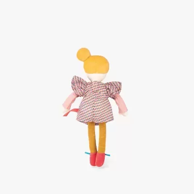 Boneca de pano colorida vista de costas