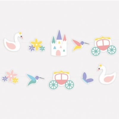 Autocolantes infantis com cisnes, flores, castelo, beija-flores, carruagens e borboleta em cores pastel