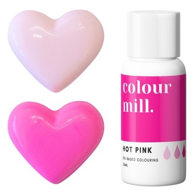 Frasco de corante rosa hot pink com dois corações rosa claro e rosa forte