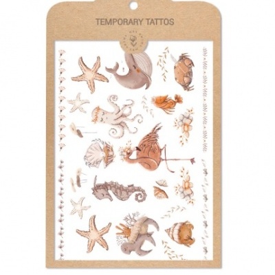 Pacote de tatuagens temporárias de animais marinhos em cartão kraft