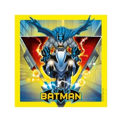 Ilustração do Batman em mota futurista com texto 'BATMAN'