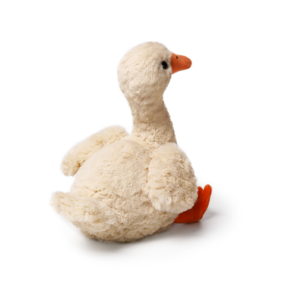 Pelúcia de pato creme com bico e pés alaranjados sobre fundo branco