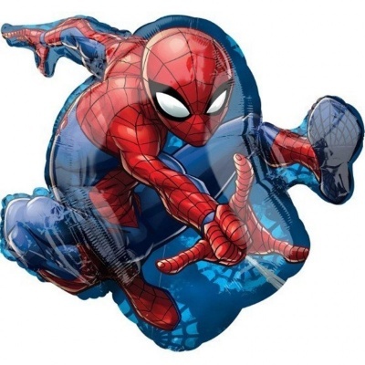 Balão metálico Homem-Aranha em posição de ataque com cores vermelho e azul